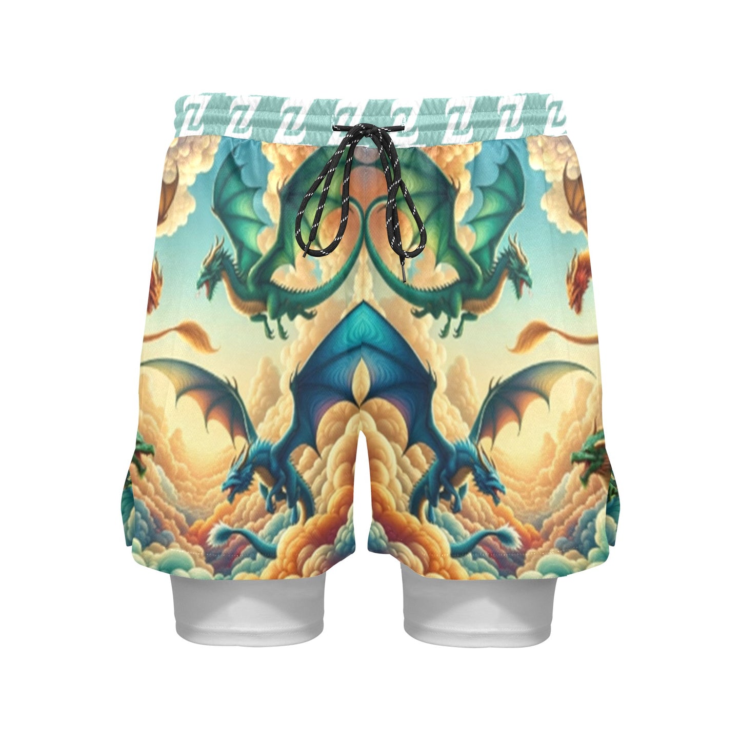 Zen Shorts with Liner - Dragon Sky