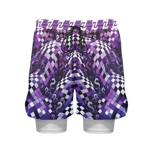 Zen Shorts with Liner - Purple Checkers