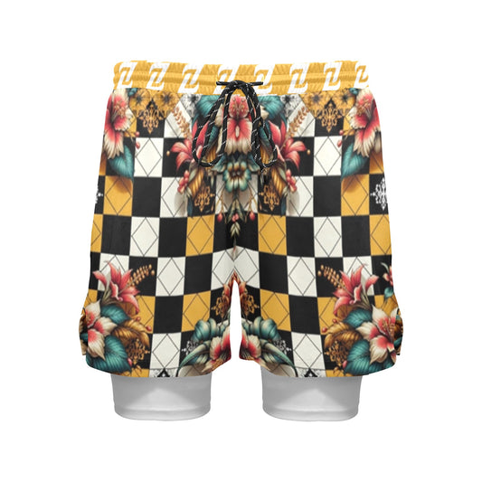 Zen Shorts with Liner - Flower Checkers