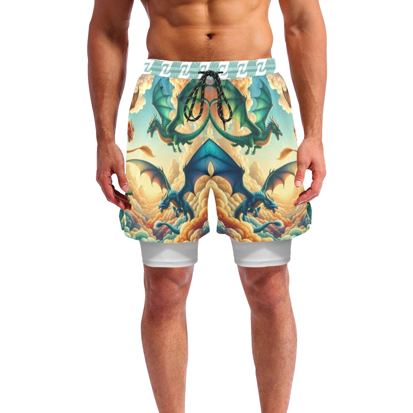 Zen Shorts with Liner - Dragon Sky